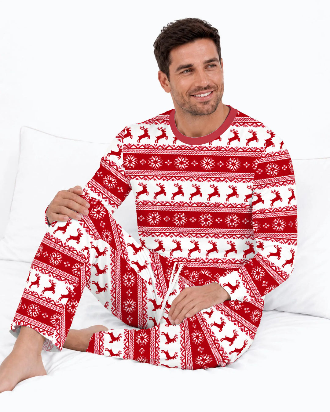 Red Nordic Reindeer Fair Isle Bamboo Men's Pajama Set