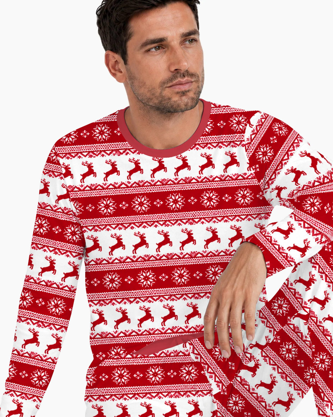 Red Nordic Reindeer Fair Isle Bamboo Men's Pajama Set