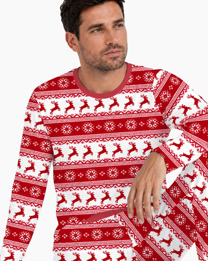 Red Nordic Reindeer Fair Isle Bamboo Men's Pajama Set