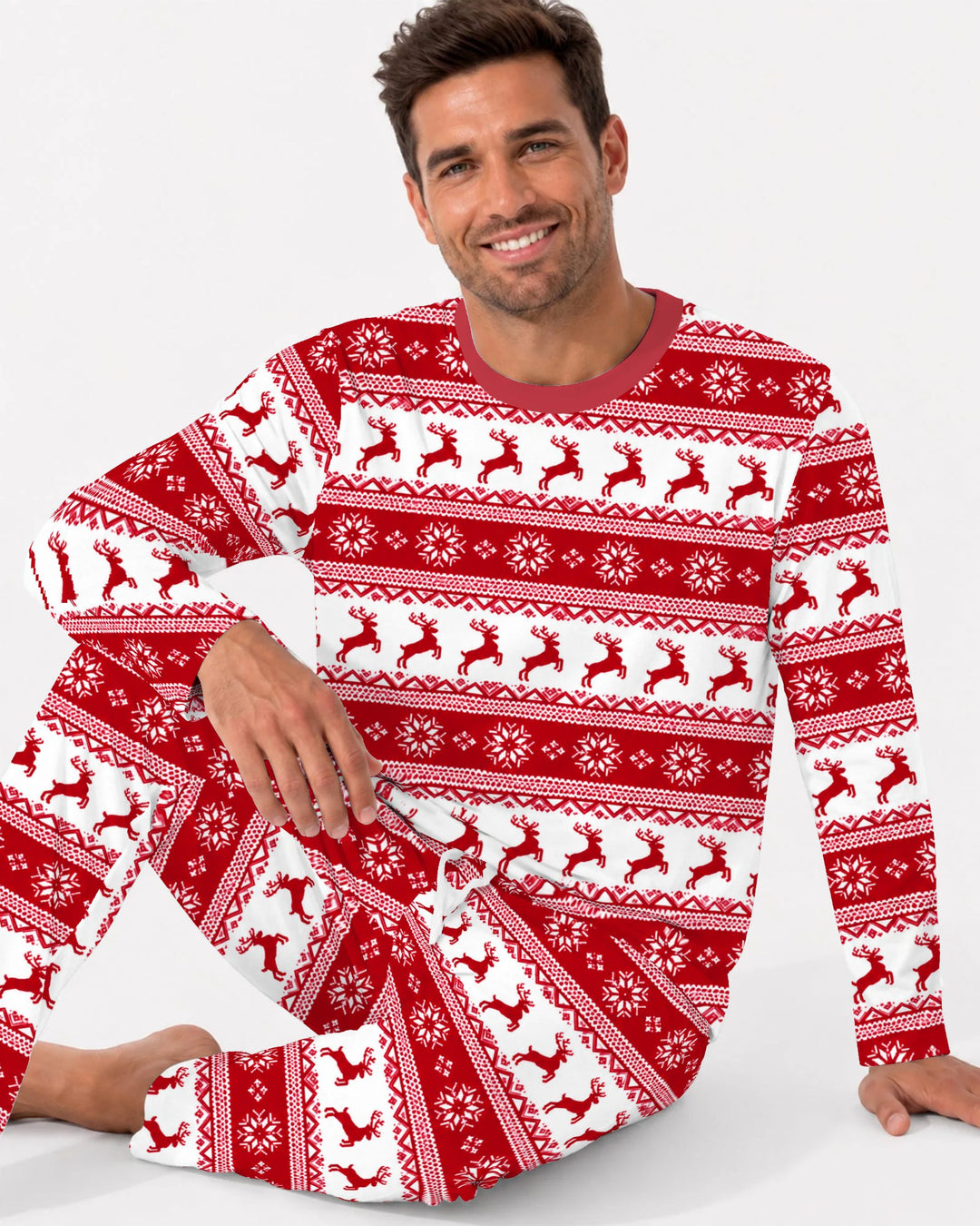 Red Nordic Reindeer Fair Isle Bamboo Men's Pajama Set