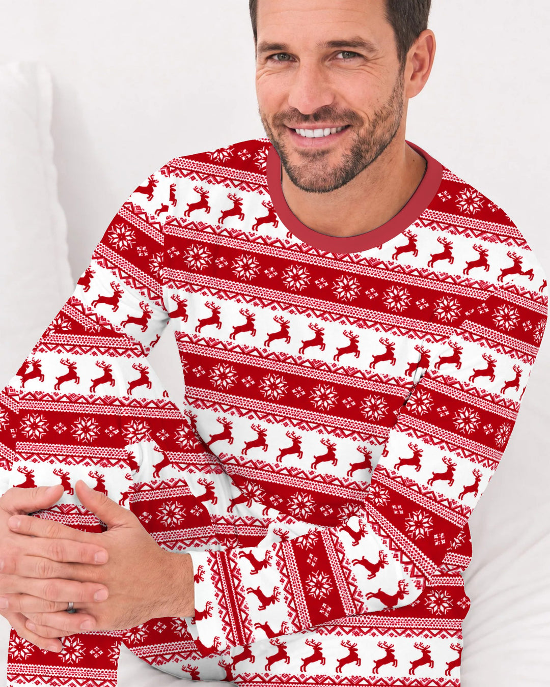 Red Nordic Reindeer Fair Isle Bamboo Men's Pajama Set