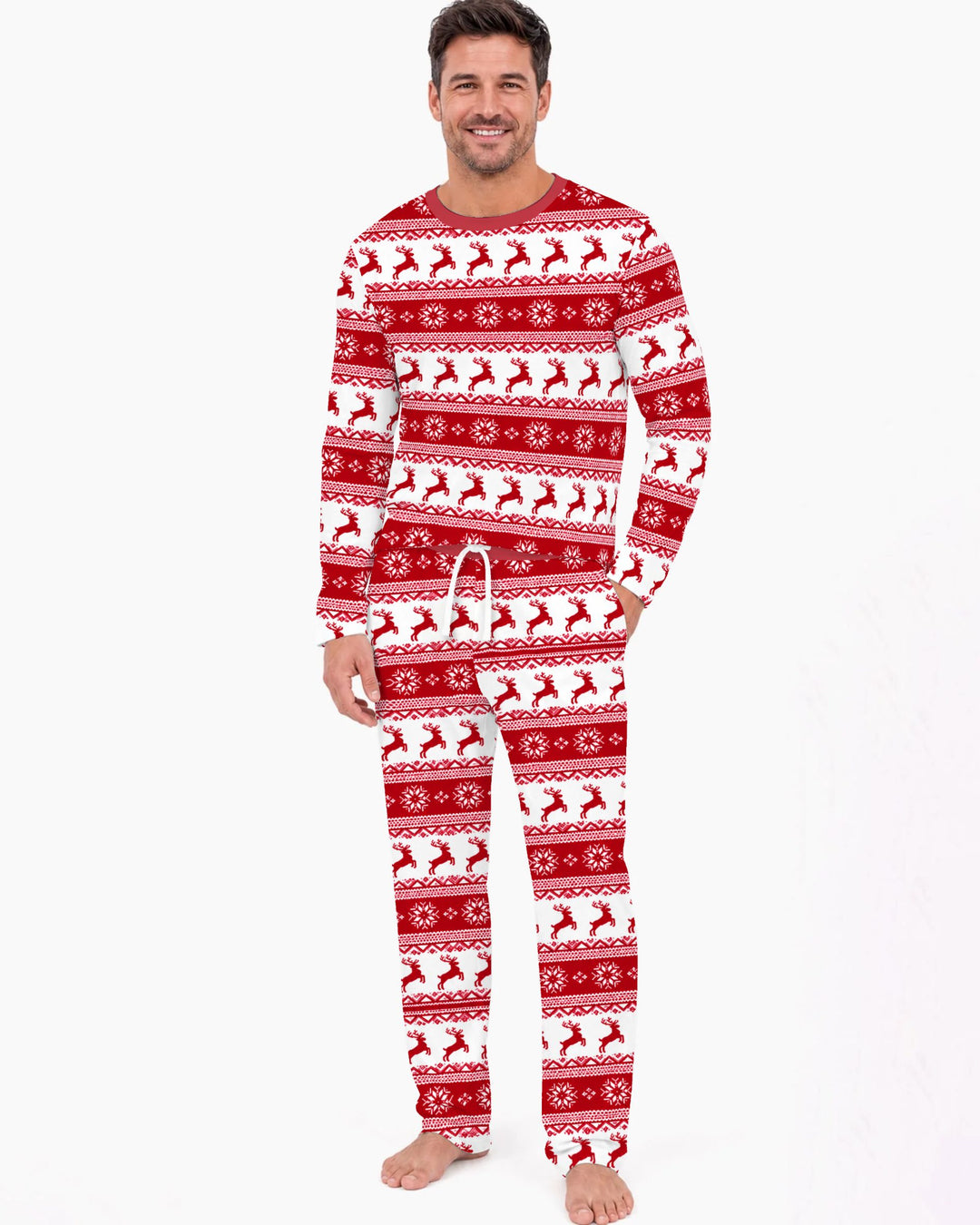 Red Nordic Reindeer Fair Isle Bamboo Men's Pajama Set