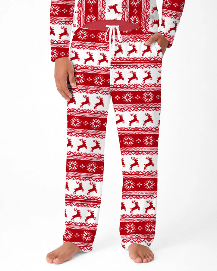 Red Nordic Reindeer Fair Isle Bamboo Men's Pajama Set