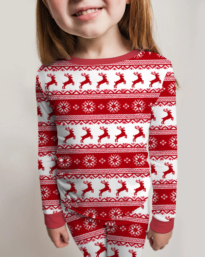 Red Nordic Reindeer Fair Isle Bamboo Two Piece Long Sleeve Pajama Set