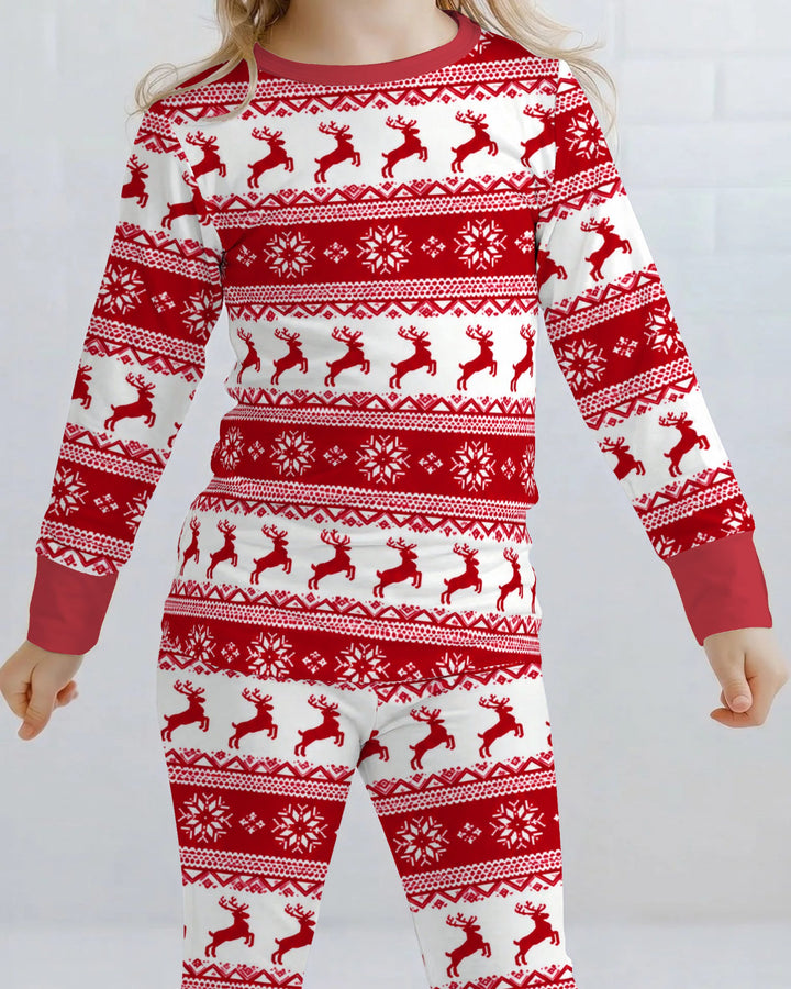 Red Nordic Reindeer Fair Isle Bamboo Two Piece Long Sleeve Pajama Set
