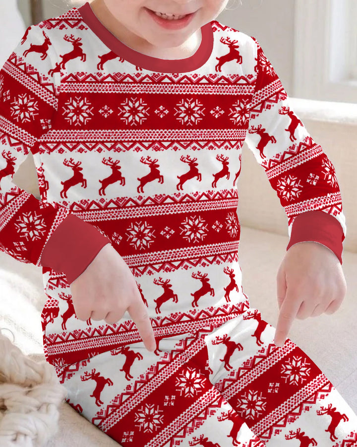 Red Nordic Reindeer Fair Isle Bamboo Two Piece Long Sleeve Pajama Set
