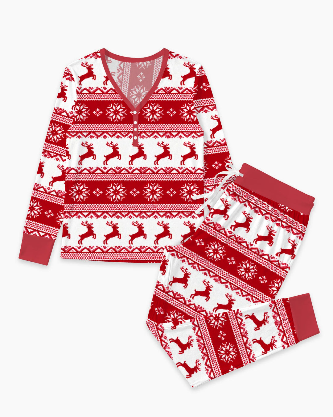 Red Nordic Reindeer Fair Isle Bamboo Women Pajama Set