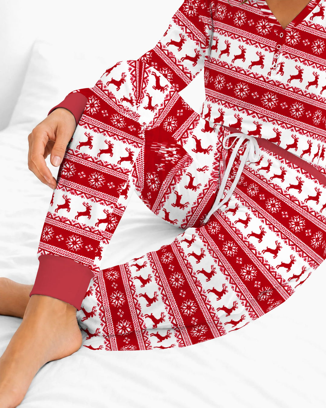 Red Nordic Reindeer Fair Isle Bamboo Women Pajama Set