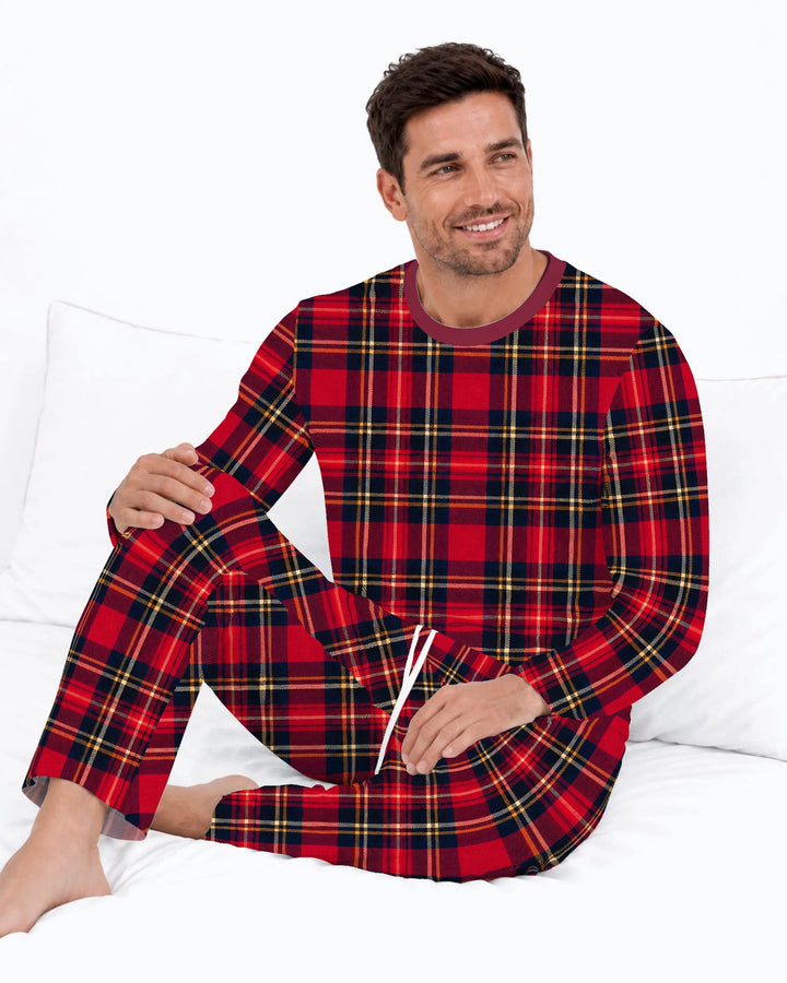 Classic Red Christmas Tartan Plaid Bamboo Men's Pajama Set