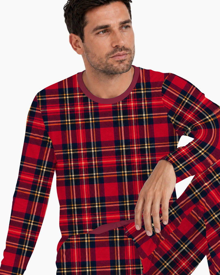 Classic Red Christmas Tartan Plaid Bamboo Men's Pajama Set