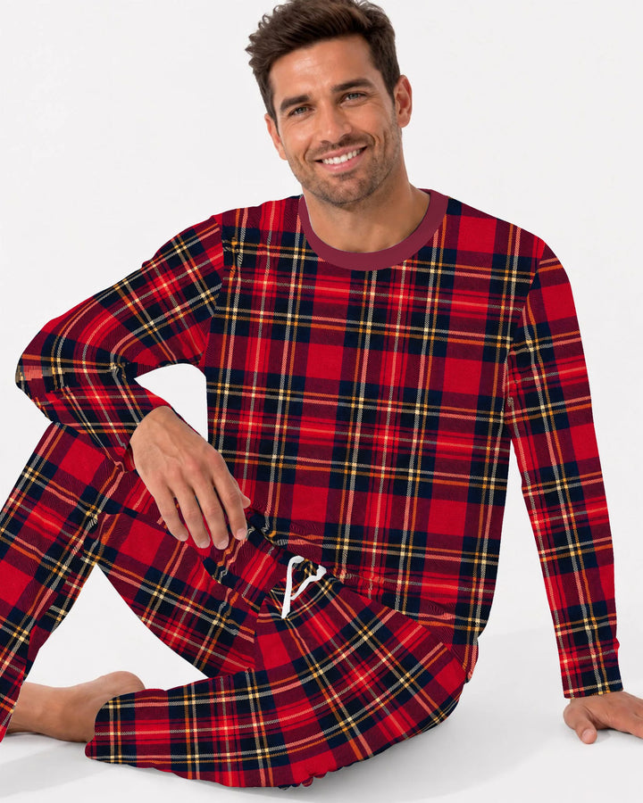 Classic Red Christmas Tartan Plaid Bamboo Men's Pajama Set