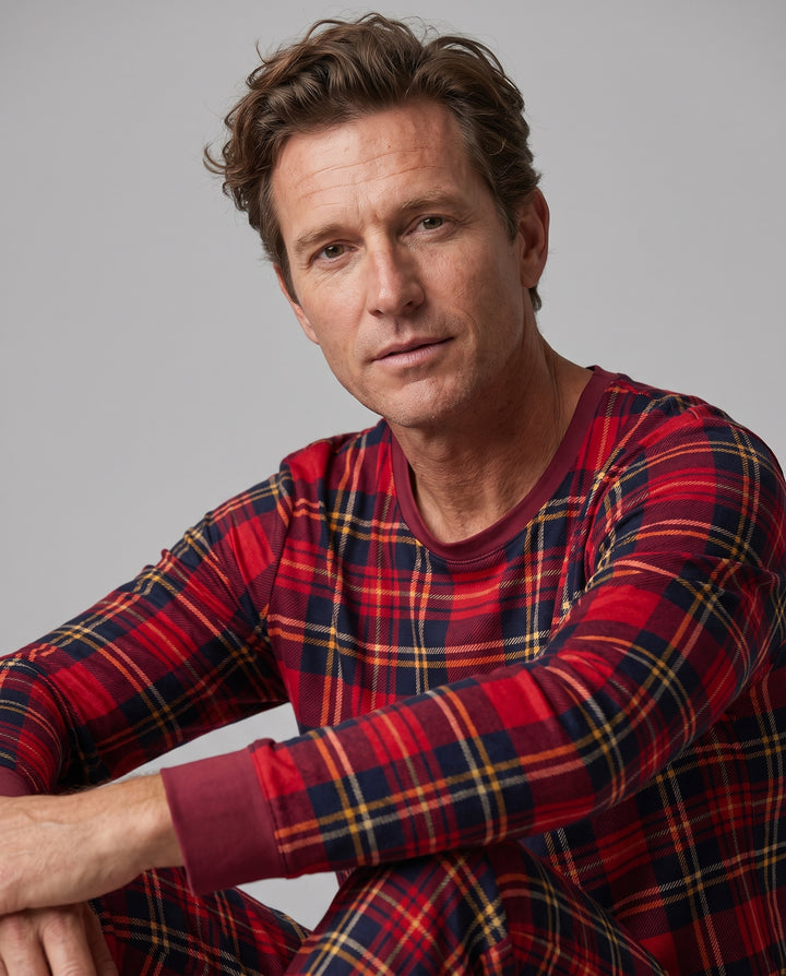 Classic Red Christmas Tartan Plaid Bamboo Men's Pajama Set