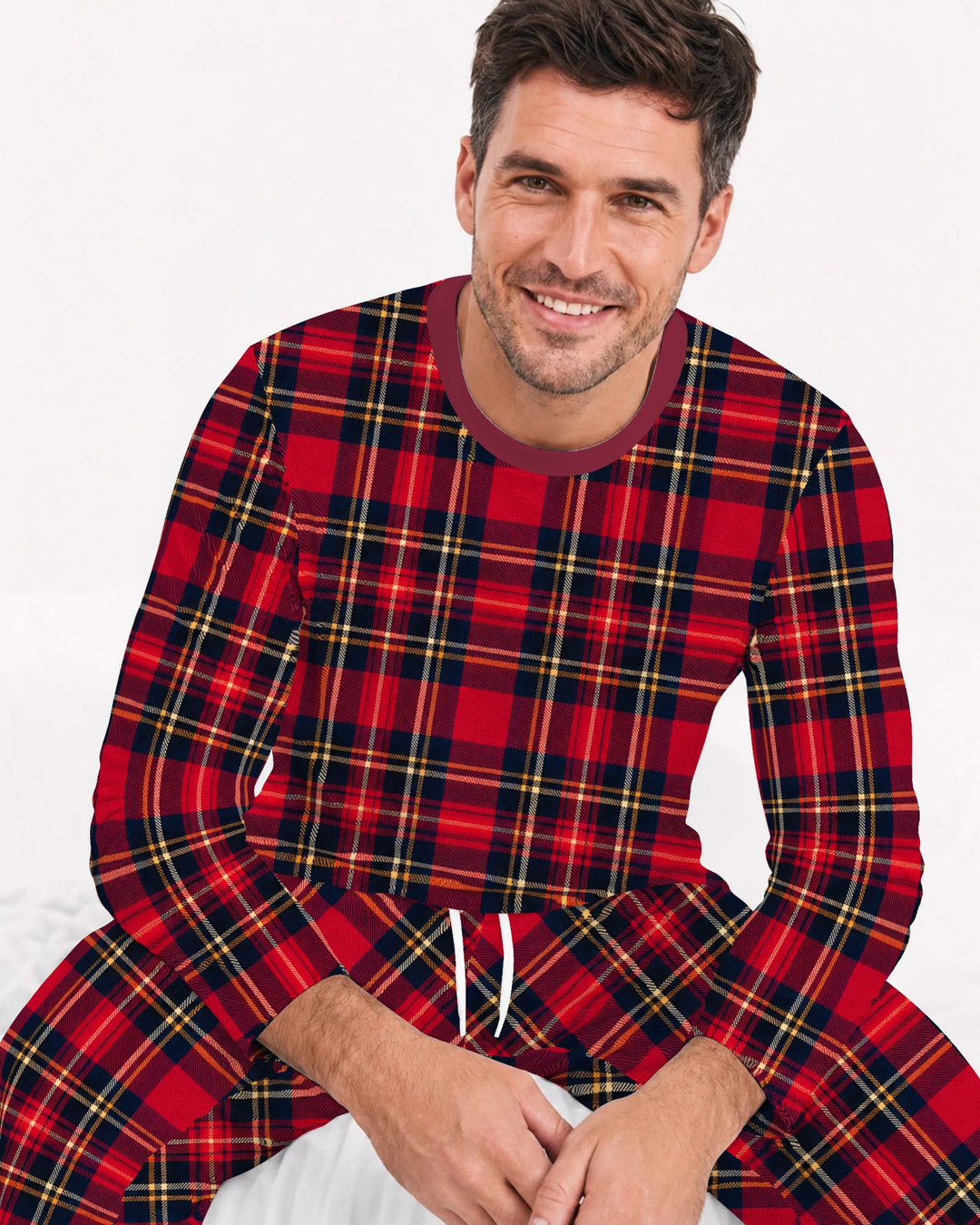 Classic Red Christmas Tartan Plaid Bamboo Men's Pajama Set