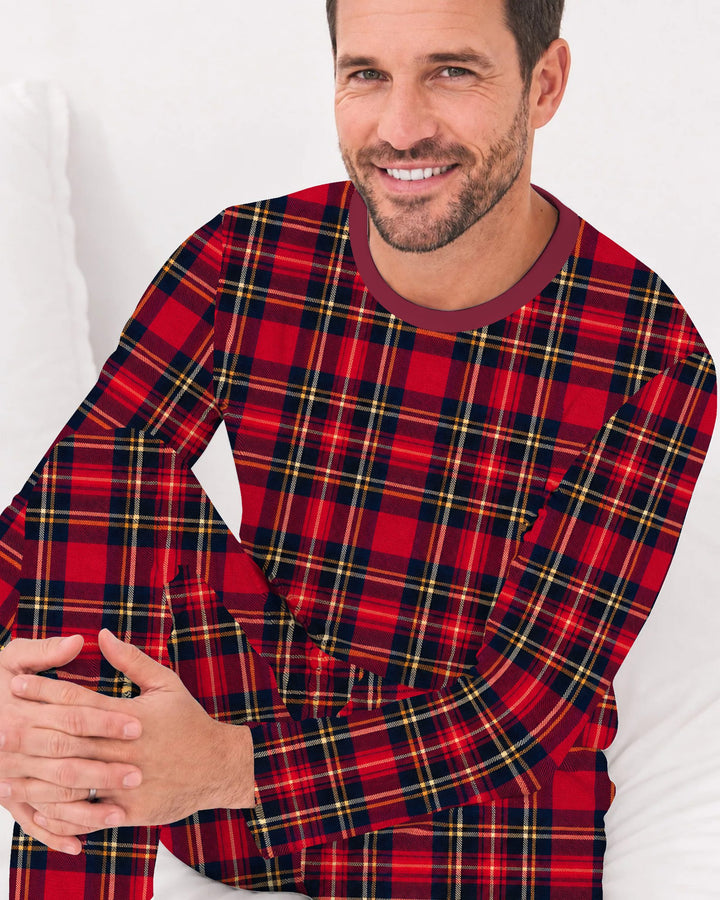 Classic Red Christmas Tartan Plaid Bamboo Men's Pajama Set