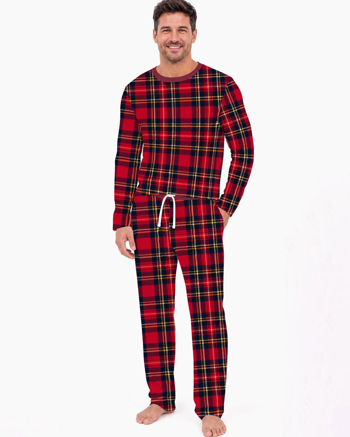 Classic Red Christmas Tartan Plaid Bamboo Men's Pajama Set