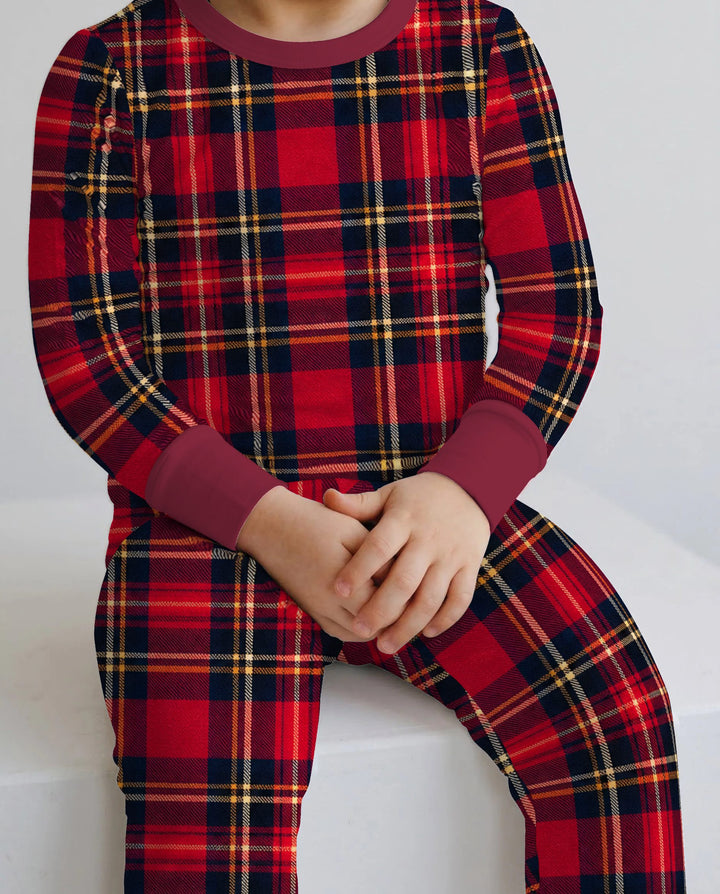 Classic Red Christmas Tartan Plaid Bamboo Two Piece Long Sleeve Pajama Set