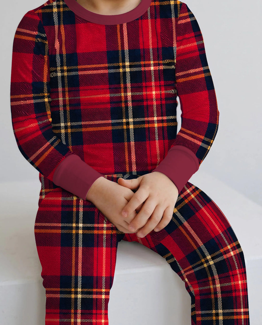 Classic Red Christmas Tartan Plaid Bamboo Two Piece Long Sleeve Pajama Set