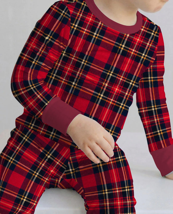 Classic Red Christmas Tartan Plaid Bamboo Two Piece Long Sleeve Pajama Set