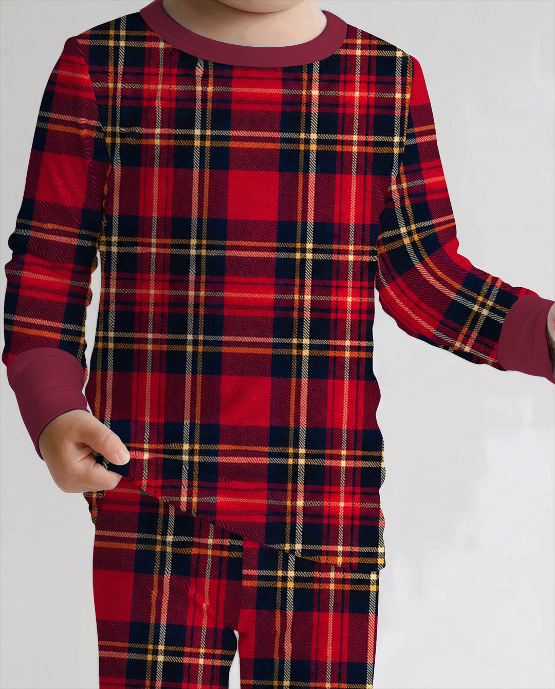 Classic Red Christmas Tartan Plaid Bamboo Two Piece Long Sleeve Pajama Set