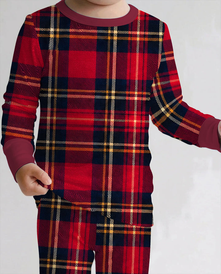 Classic Red Christmas Tartan Plaid Bamboo Two Piece Long Sleeve Pajama Set