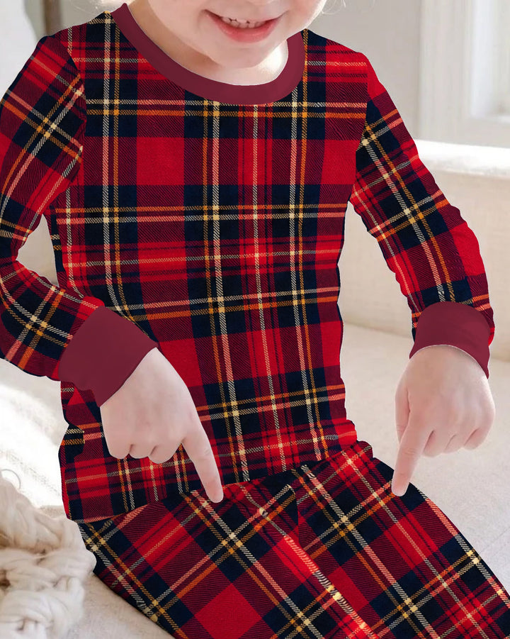 Classic Red Christmas Tartan Plaid Bamboo Two Piece Long Sleeve Pajama Set
