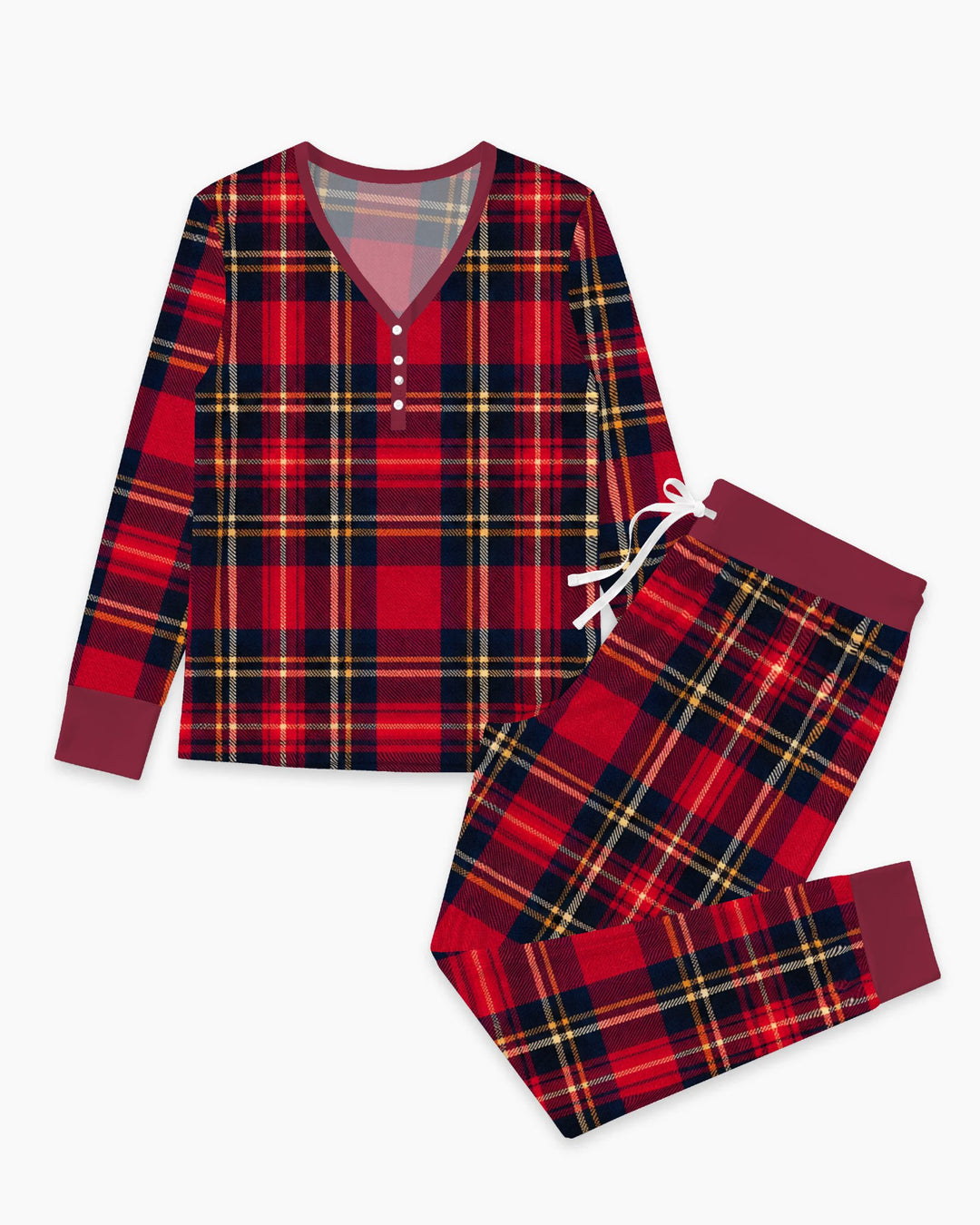 Classic Red Christmas Tartan Plaid Bamboo Women Pajama Set