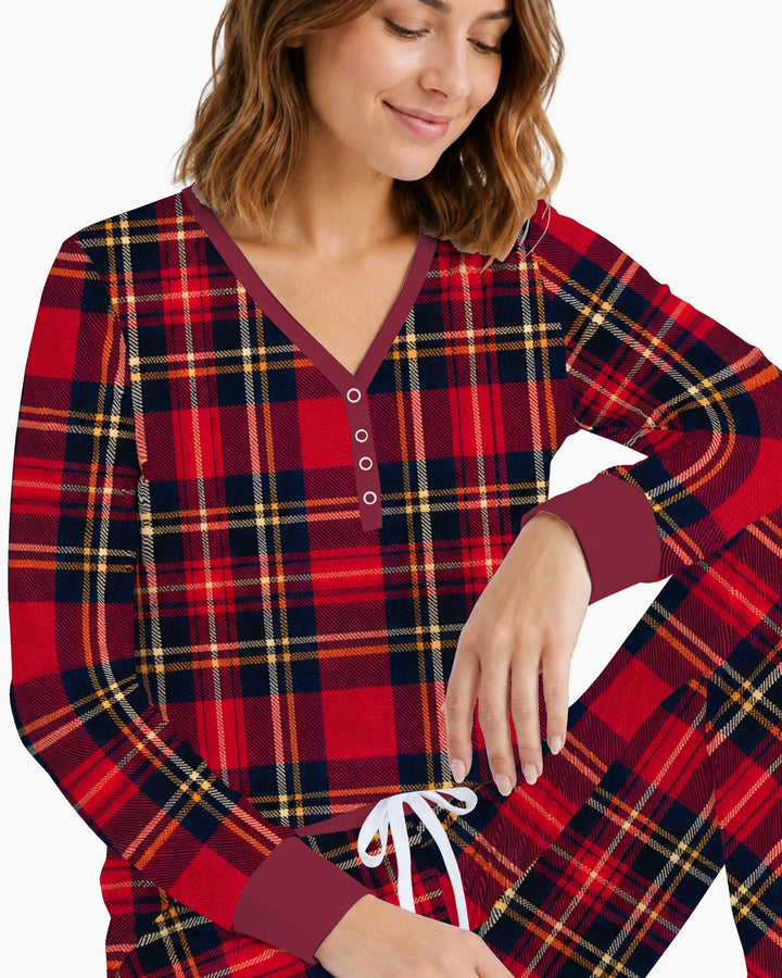 Classic Red Christmas Tartan Plaid Bamboo Women Pajama Set