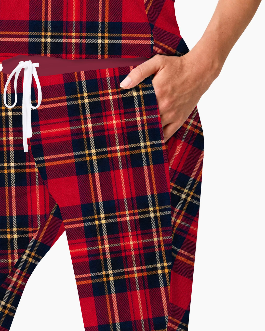 Classic Red Christmas Tartan Plaid Bamboo Women Pajama Set