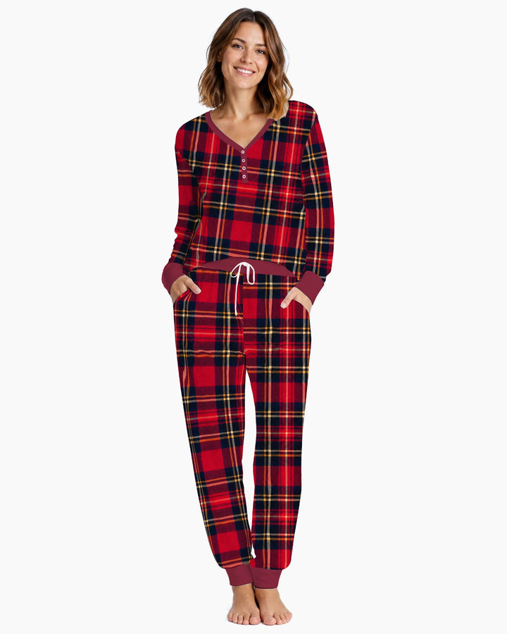 Classic Red Christmas Tartan Plaid Bamboo Women Pajama Set