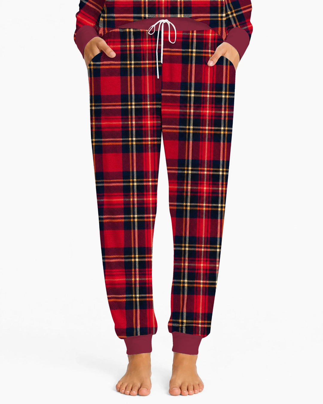 Classic Red Christmas Tartan Plaid Bamboo Women Pajama Set
