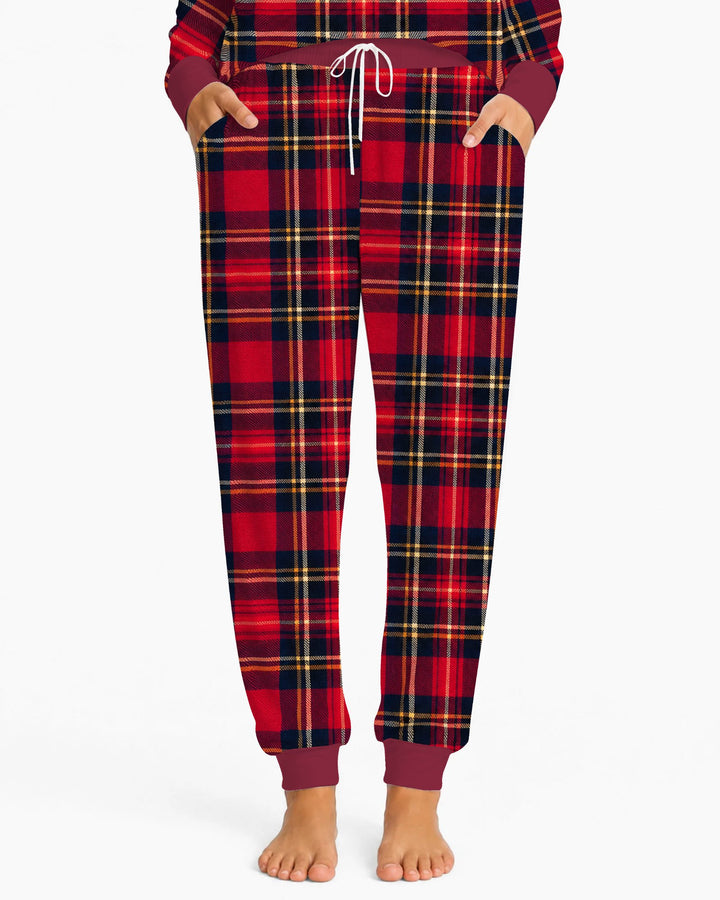 Classic Red Christmas Tartan Plaid Bamboo Women Pajama Set