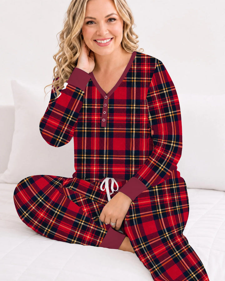 Classic Red Christmas Tartan Plaid Bamboo Women Pajama Set