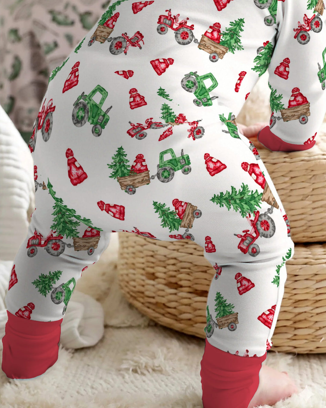 Christmas Tree Farm Tractor & Winter Hats Bamboo Convertible Zippy
