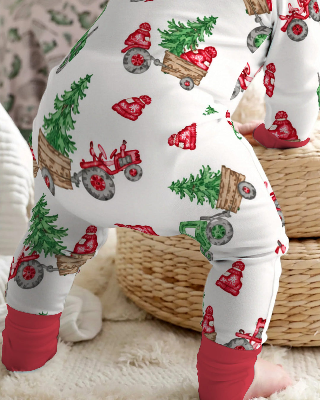 Christmas Tree Farm Tractor & Winter Hats Bamboo Convertible Zippy
