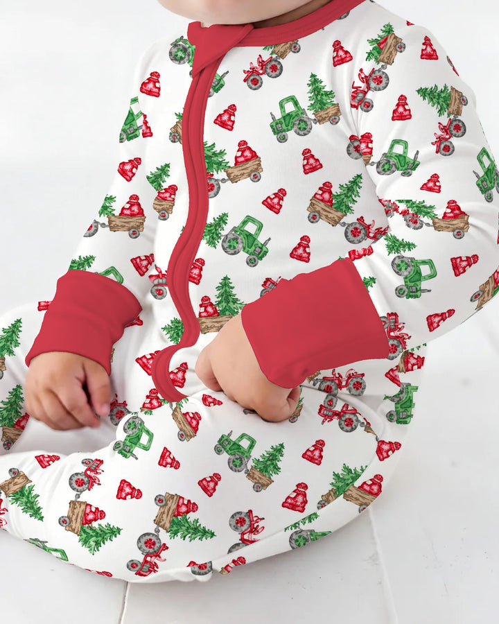 Christmas Tree Farm Tractor & Winter Hats Bamboo Convertible Zippy