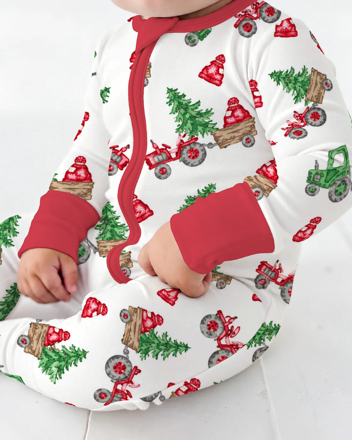 Christmas Tree Farm Tractor & Winter Hats Bamboo Convertible Zippy