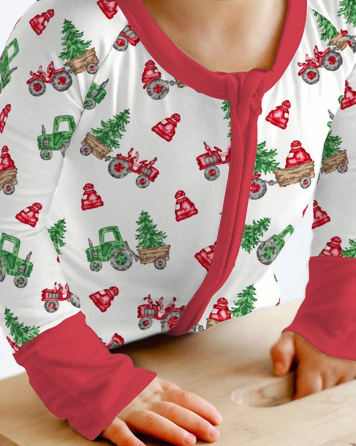 Christmas Tree Farm Tractor & Winter Hats Bamboo Convertible Zippy