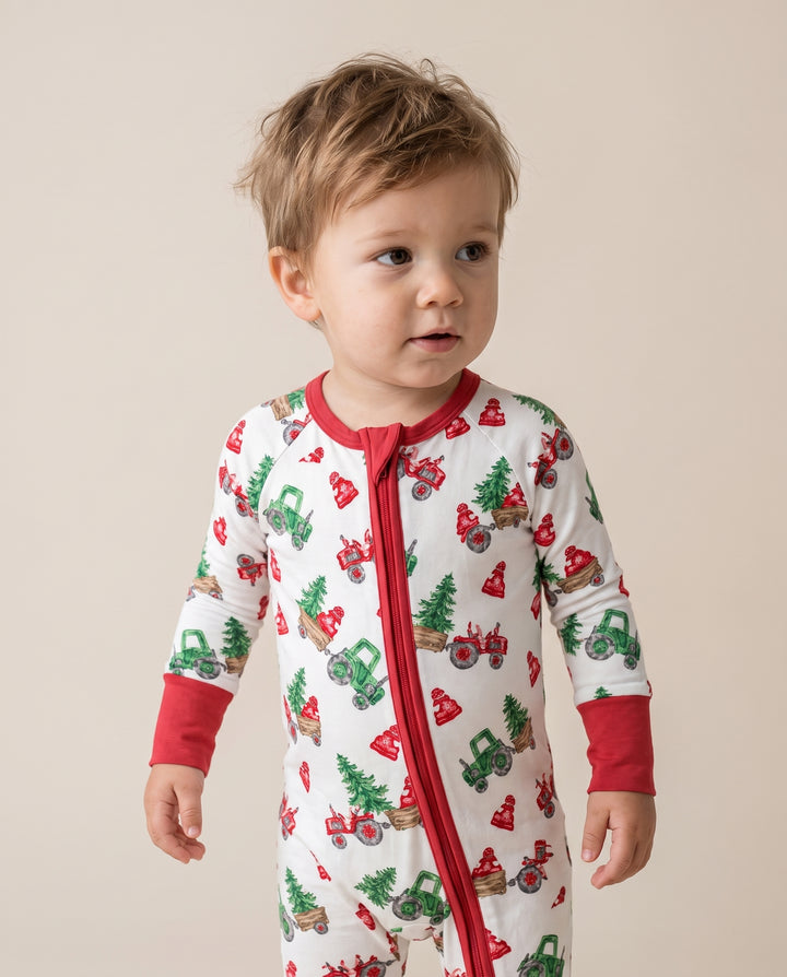 Christmas Tree Farm Tractor & Winter Hats Bamboo Convertible Zippy