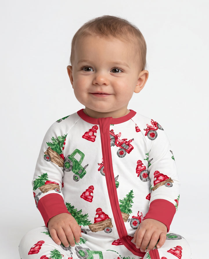 Christmas Tree Farm Tractor & Winter Hats Bamboo Convertible Zippy