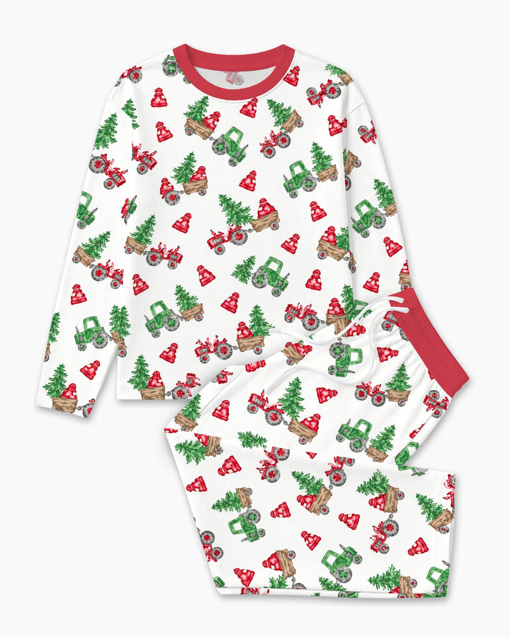 Christmas Tree Farm Tractor & Winter Hats Bamboo Men's Pajama Set