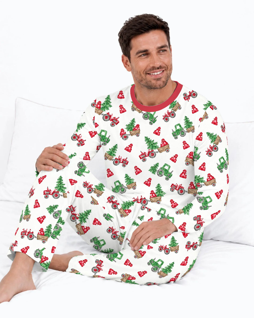 Christmas Tree Farm Tractor & Winter Hats Bamboo Men's Pajama Set