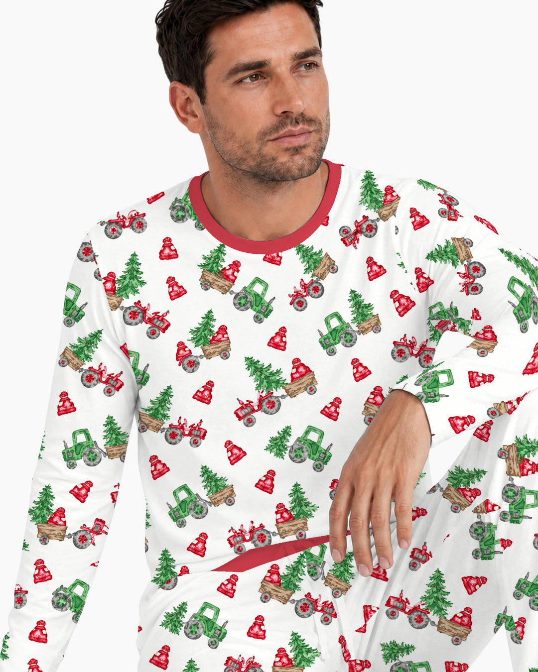 Christmas Tree Farm Tractor & Winter Hats Bamboo Men's Pajama Set