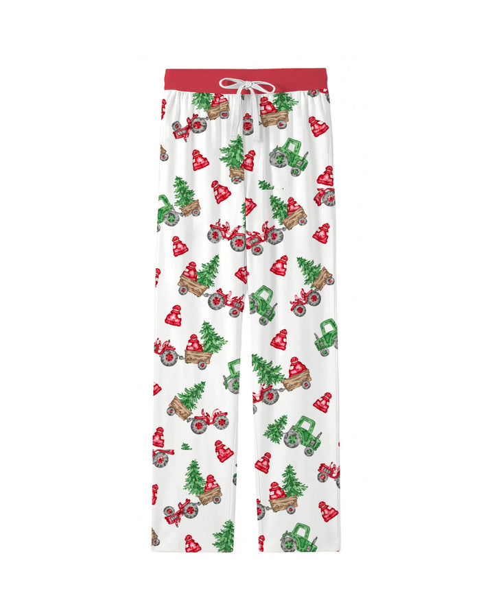 Christmas Tree Farm Tractor & Winter Hats Bamboo Men's Pajama Set