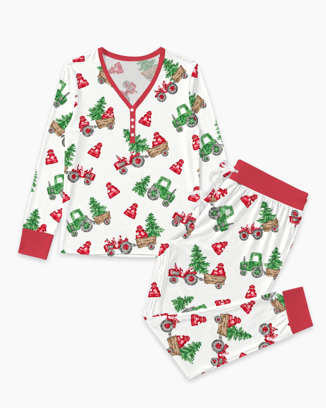 Christmas Tree Farm Tractor & Winter Hats Bamboo Women Pajama Set