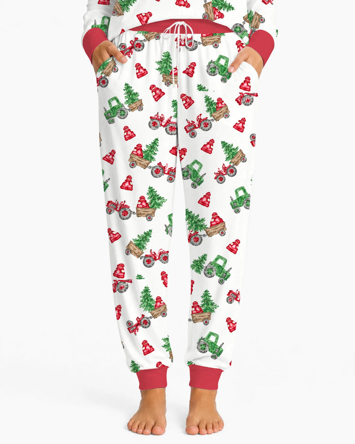 Christmas Tree Farm Tractor & Winter Hats Bamboo Women Pajama Set