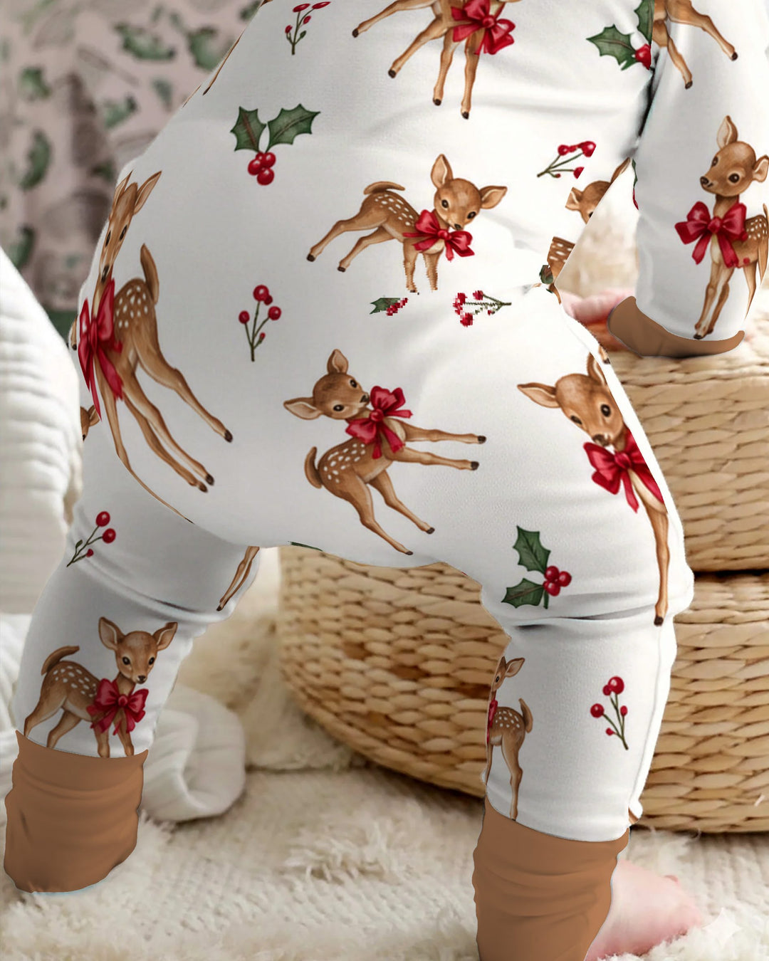 Vintage Christmas Fawn & Holly Bows Bamboo Convertible Zippy