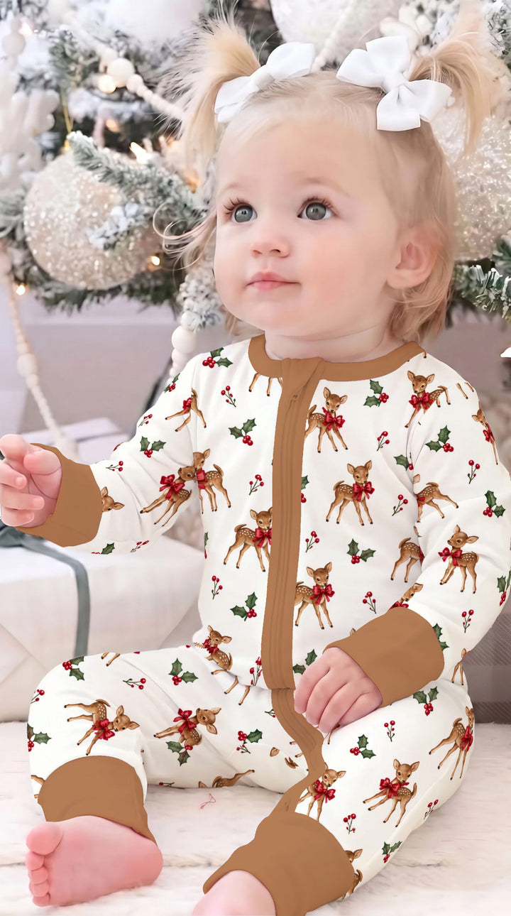 Vintage Christmas Fawn & Holly Bows Bamboo Convertible Zippy