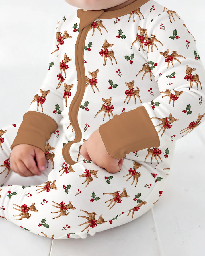Vintage Christmas Fawn & Holly Bows Bamboo Convertible Zippy