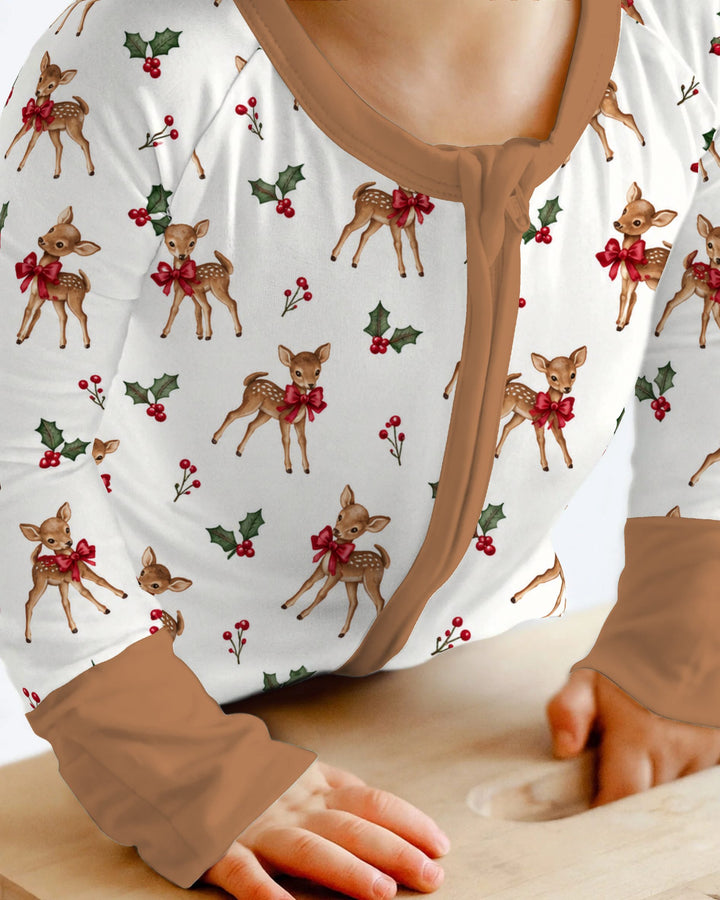Vintage Christmas Fawn & Holly Bows Bamboo Convertible Zippy