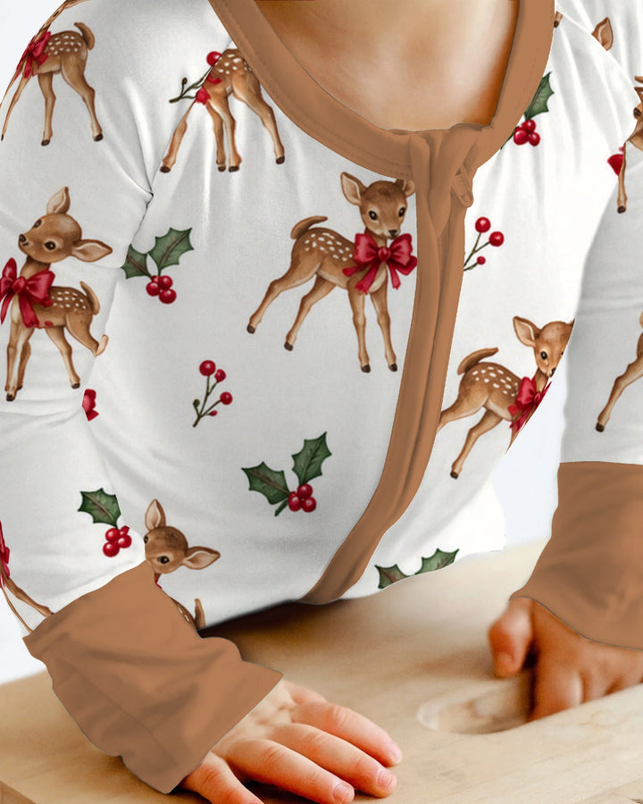 Vintage Christmas Fawn & Holly Bows Bamboo Convertible Zippy